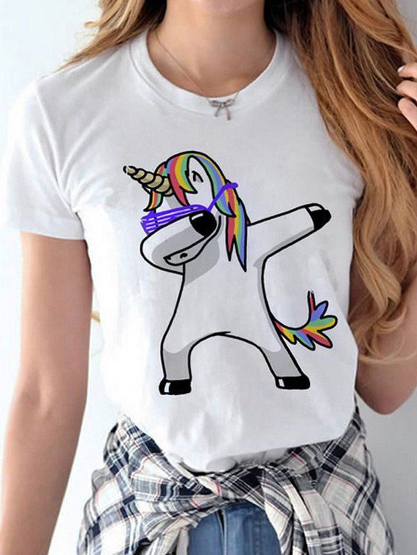 

Crew Neck Unicorn Print T-shirt, White