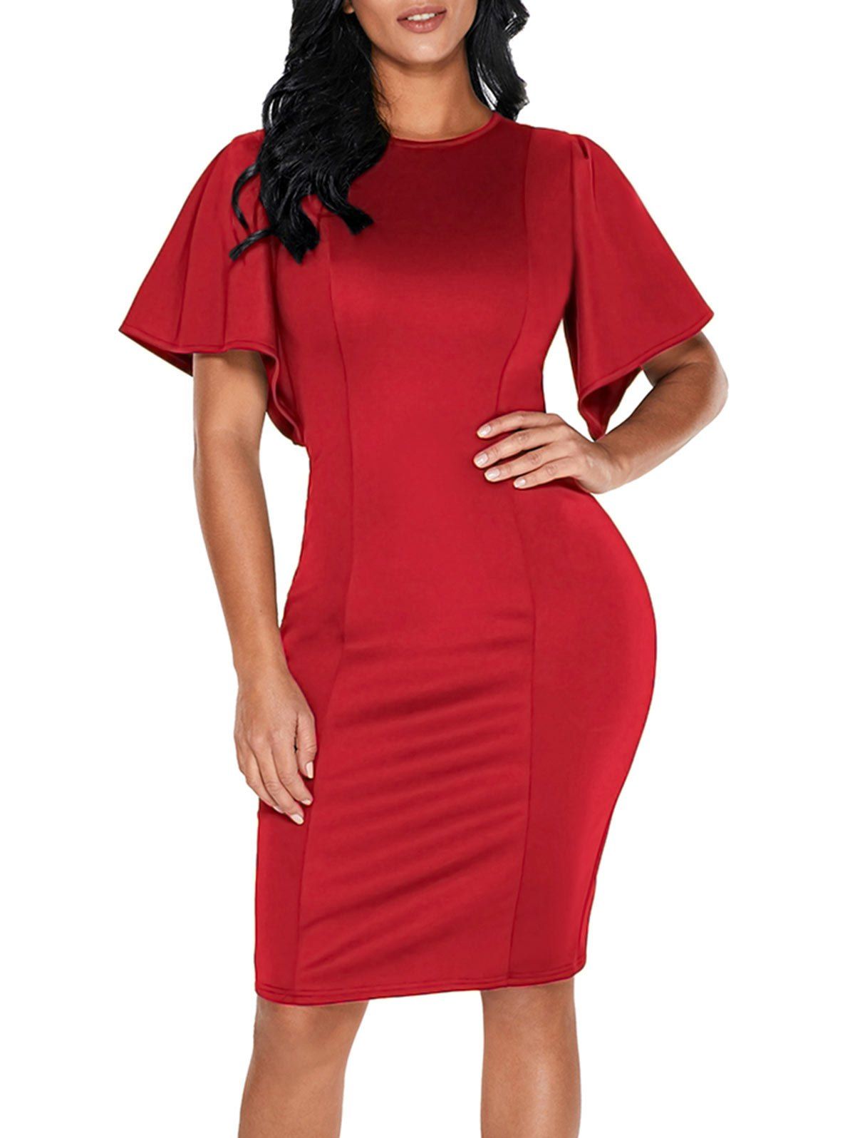 [39% OFF] Short Bell Sleeve Knee Length Bodycon Dress | Rosegal