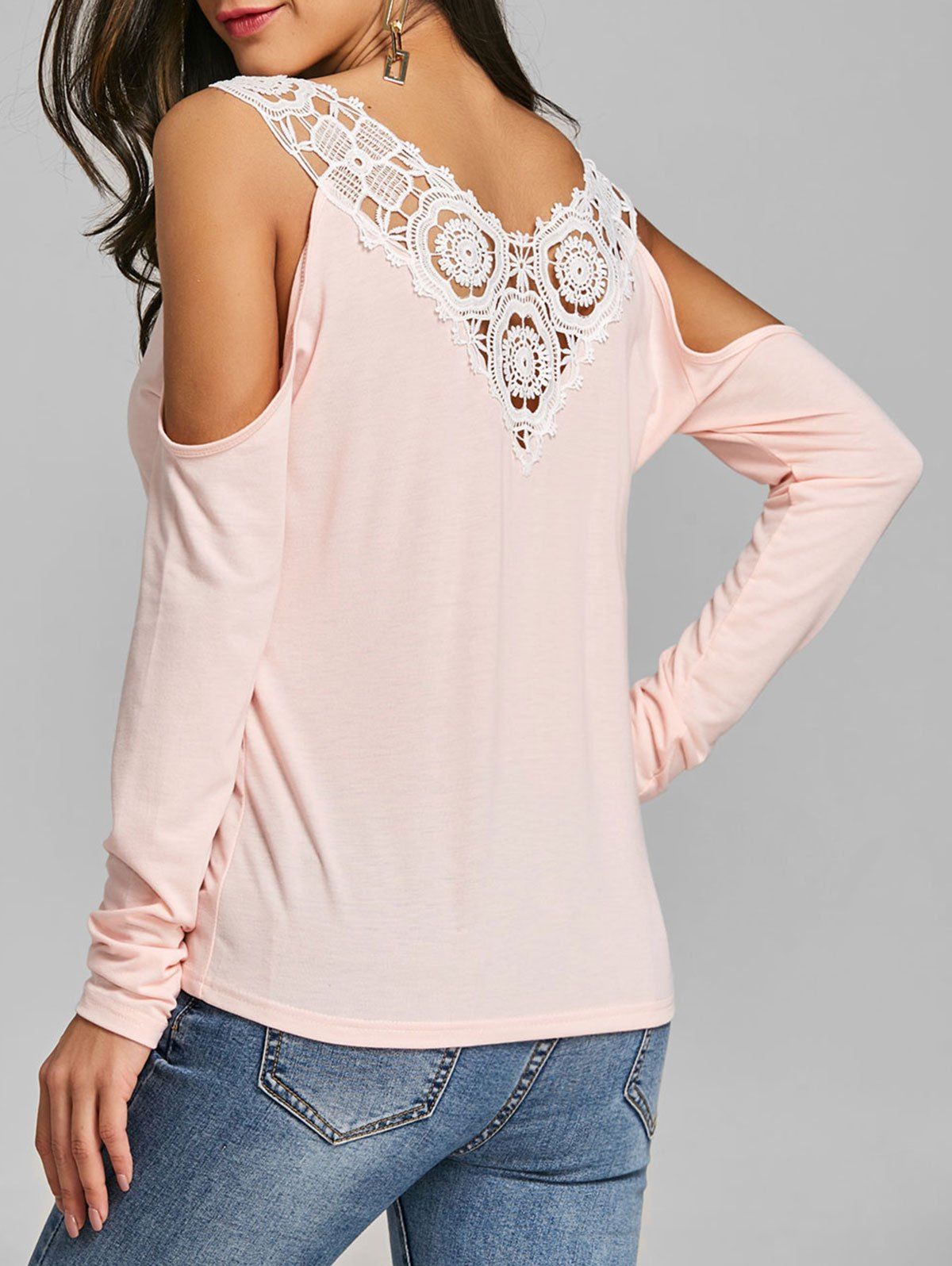 open shoulder patchwork lace blouses
