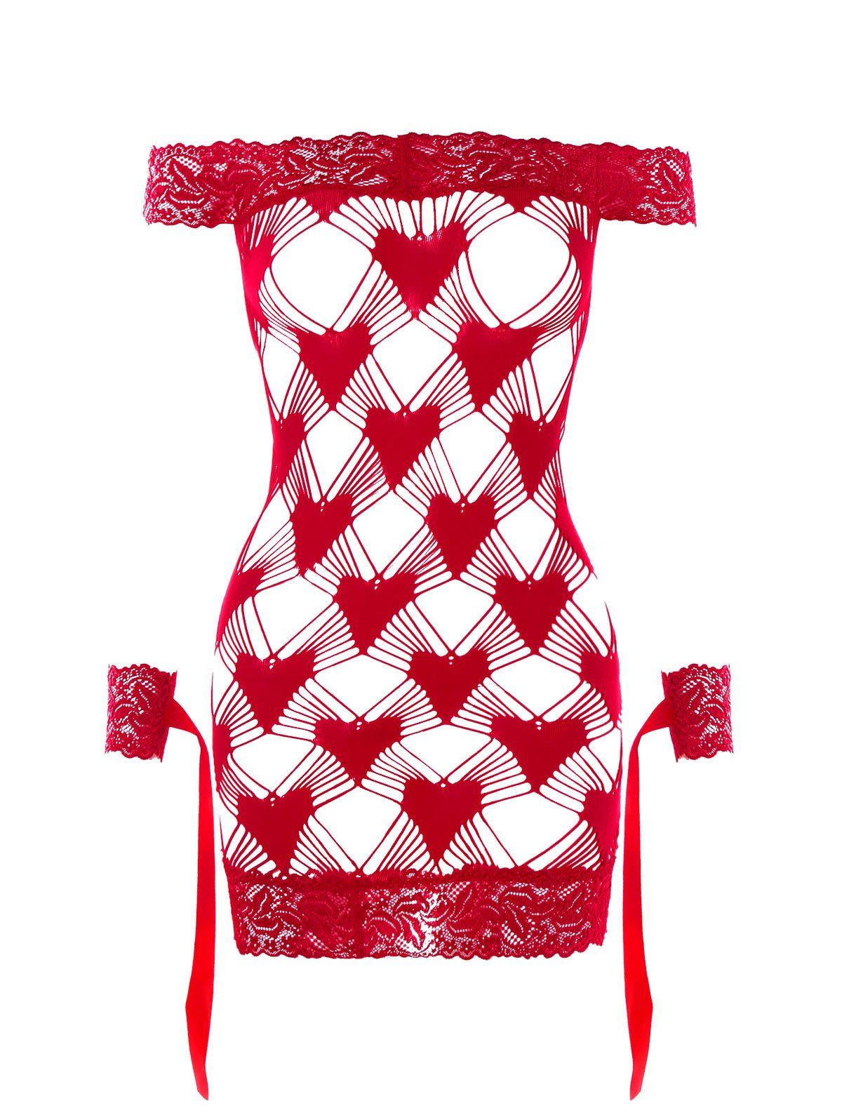 

Crochet See Through Off Shoulder Lingerie Dress, Red