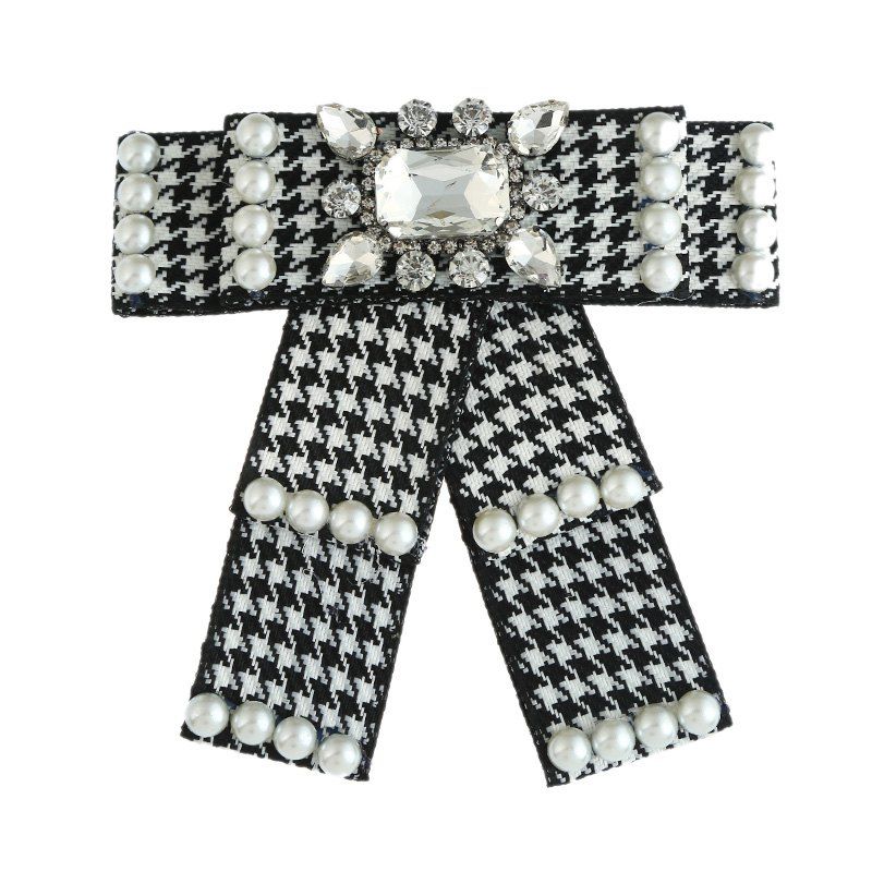 

Vintage Rhinestone Faux Pearl Embellished Collar Brooch, White and black