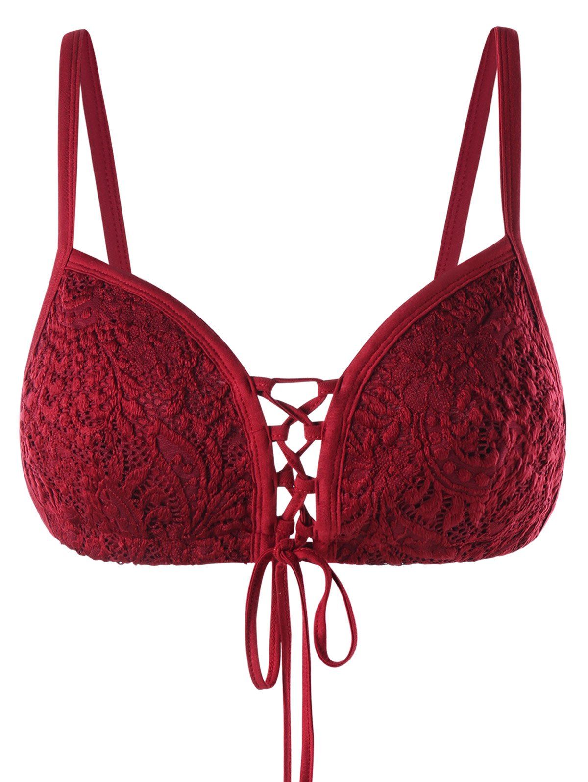 

Lace Up Cami Crop Top, Wine red