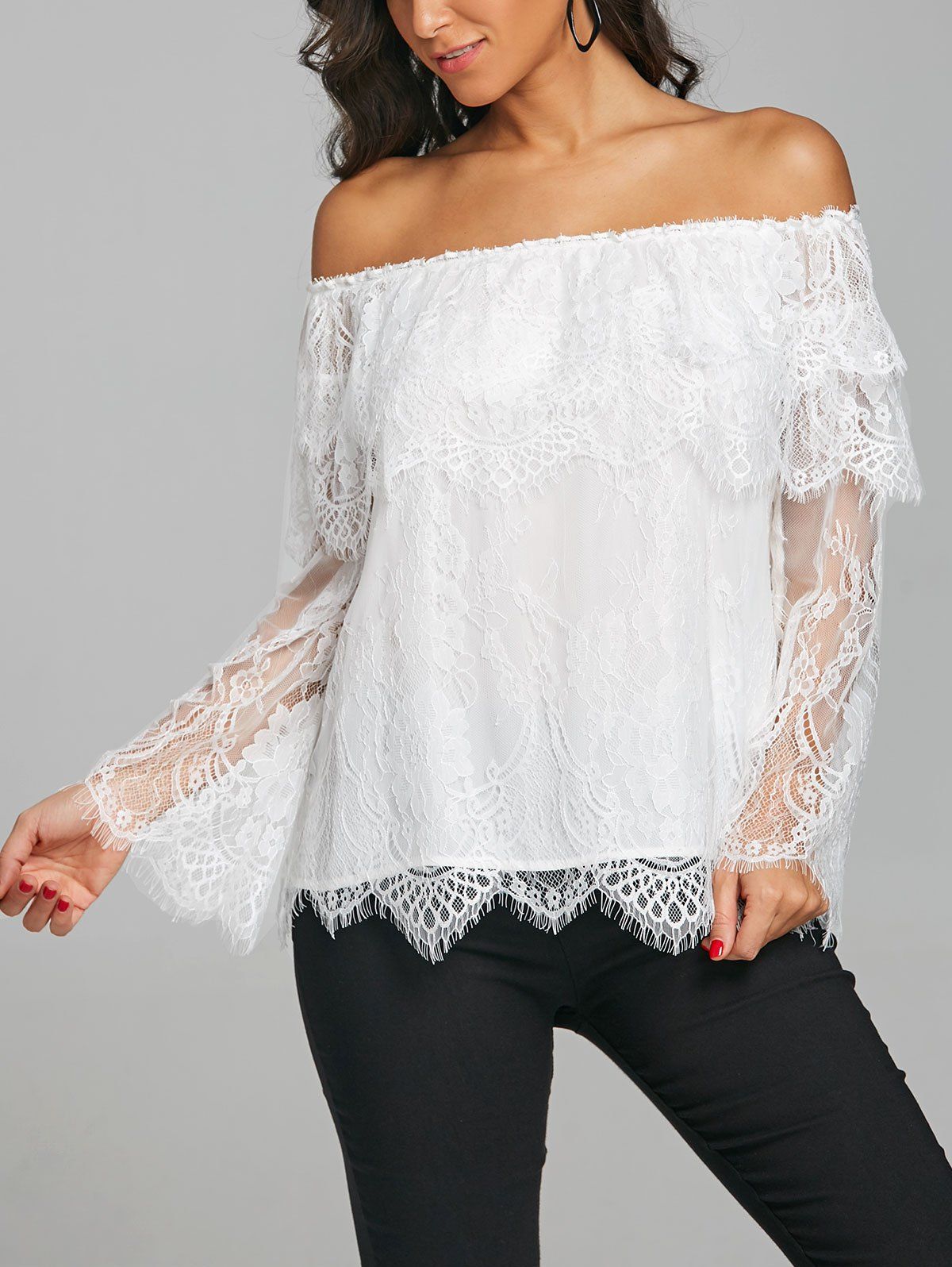 

Tiered Off The Shoulder Lace Blouse, White