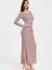 High Slit Striped Maxi Dress -  