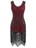 Sequined Fringe Midi Flapper Dress -  
