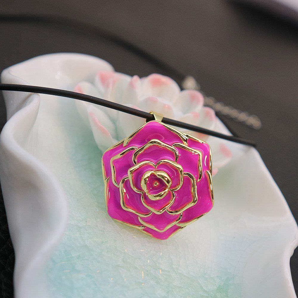 

Metal Enamel Rose Valentine's Day Pendant Necklace, Purple