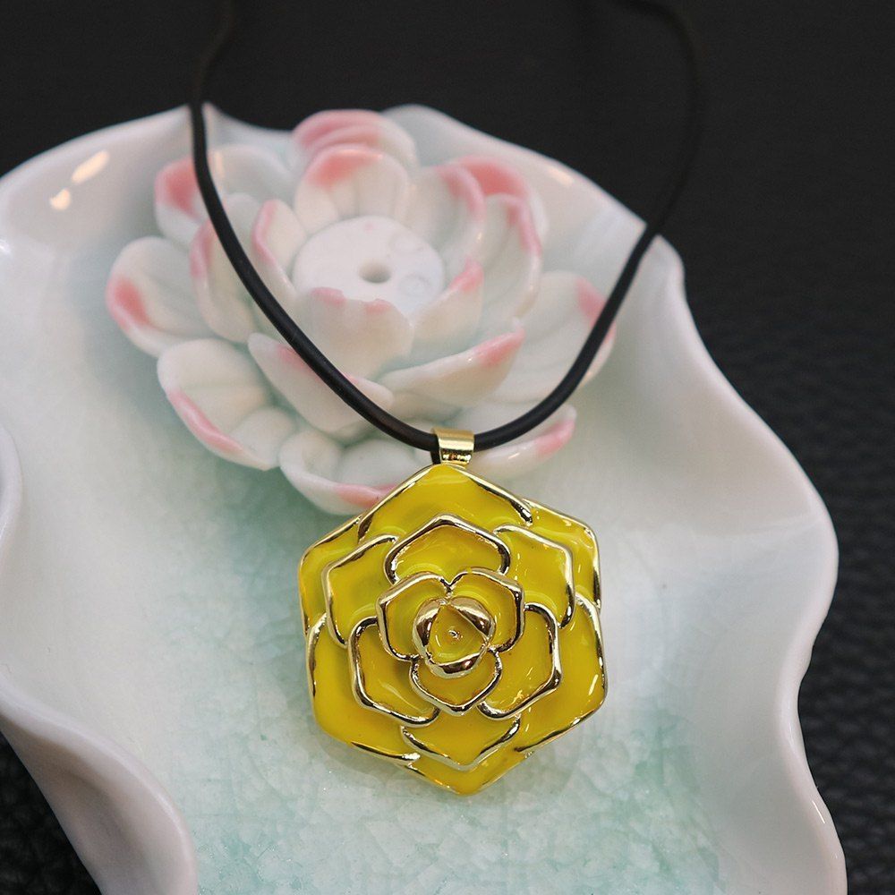 

Metal Enamel Rose Valentine's Day Pendant Necklace, Yellow