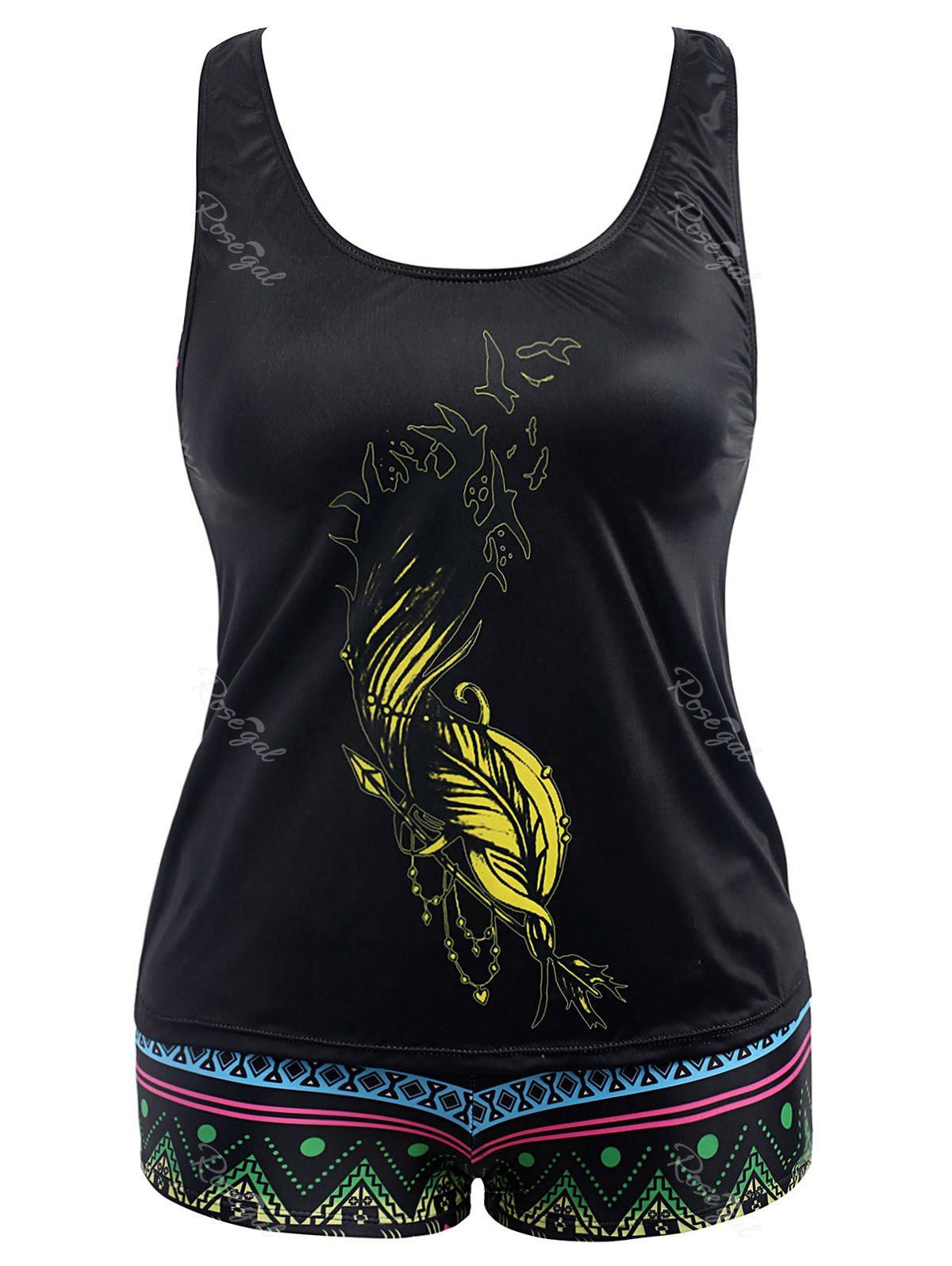 

Aztec Print Plus Size Strappy Bikini with Tank Top, Black