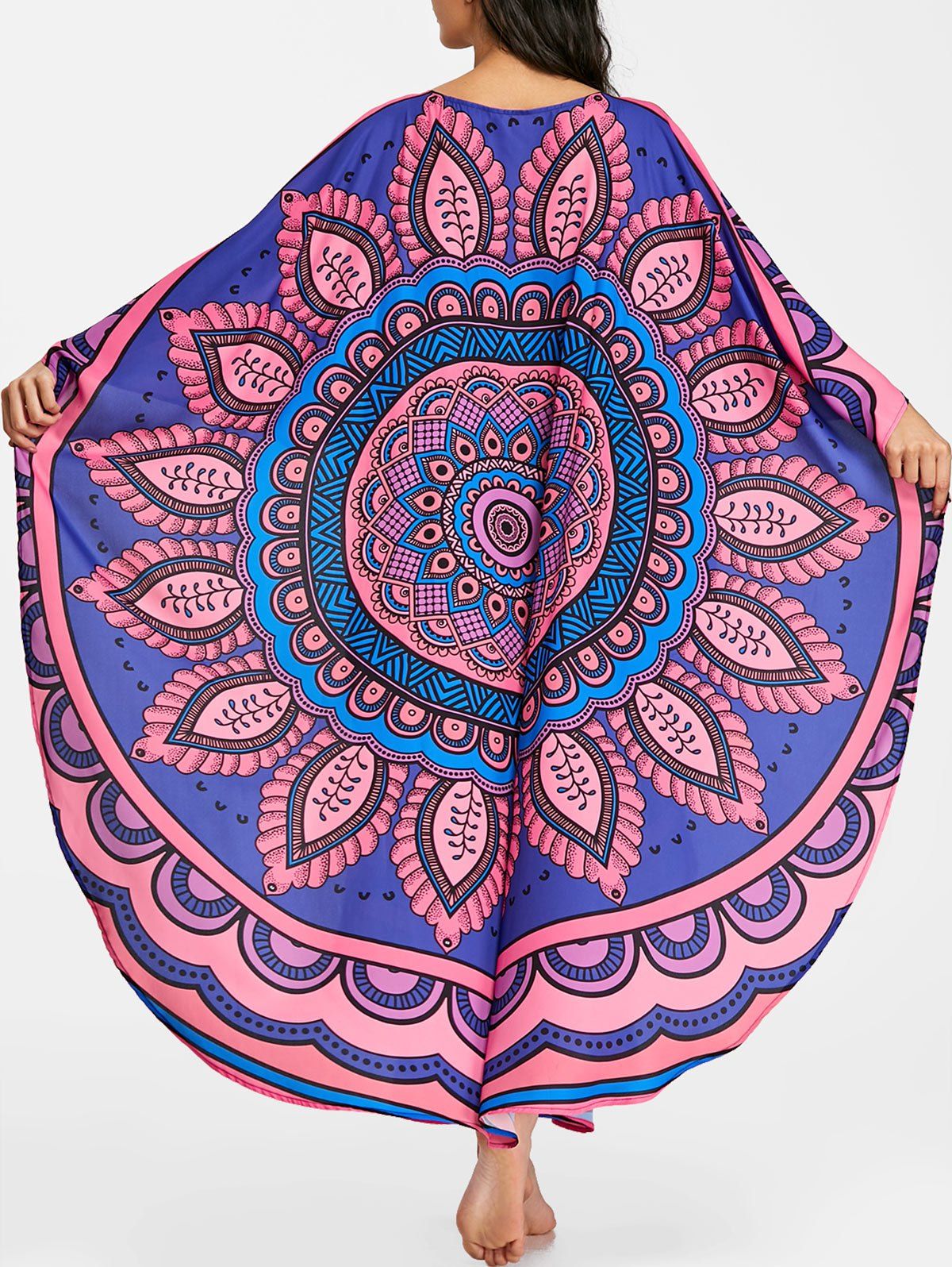 

Tribal Print Butterfly Sleeve Long Cover Up, Colormix
