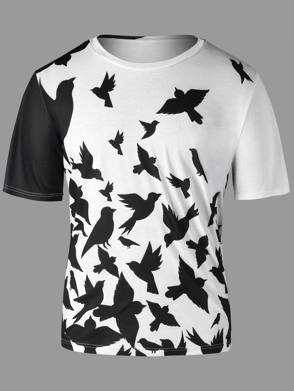 

Birds Pattern Short Sleeve T-shirt, White and black