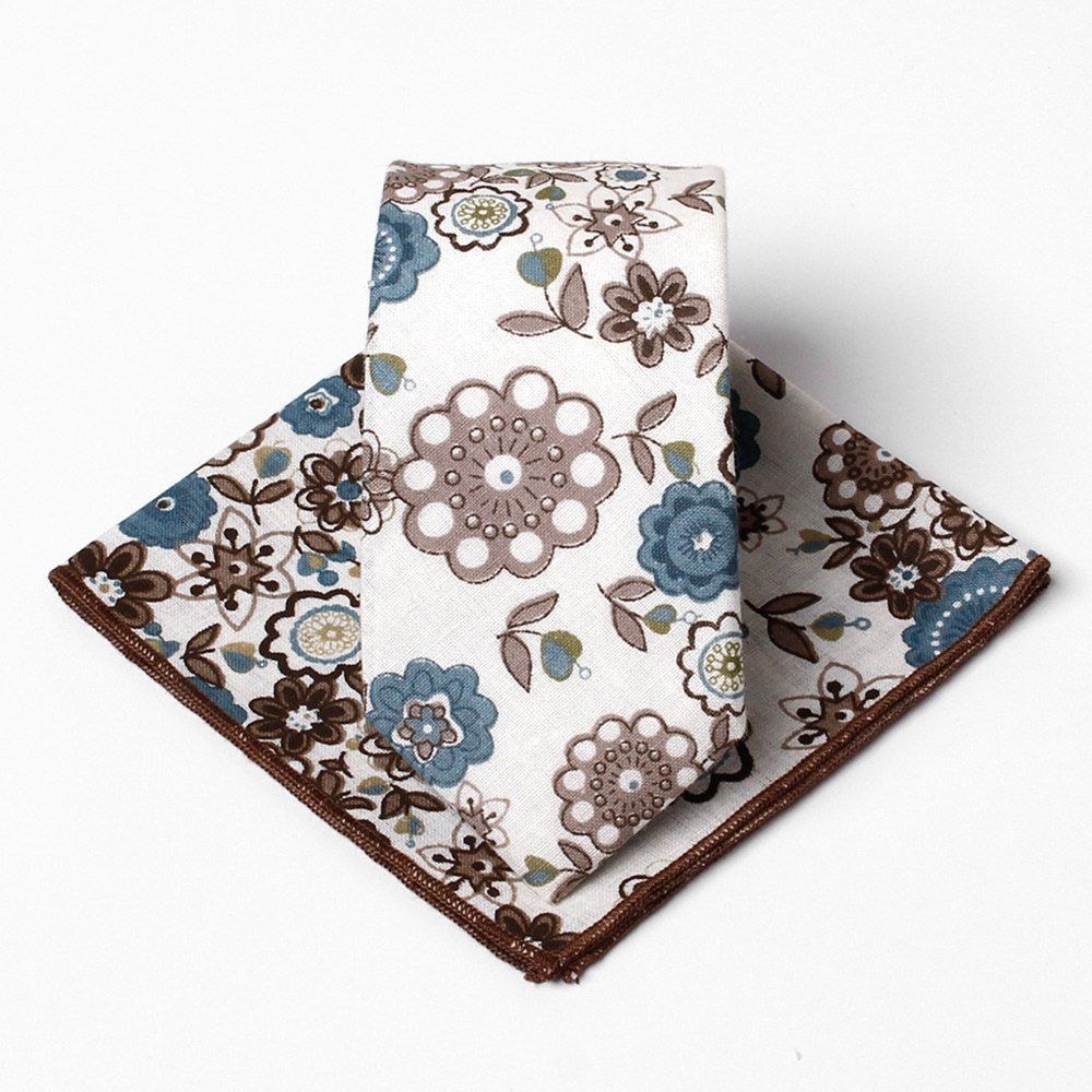 

Unique Floral Pattern Necktie and Handkerchief, Brown