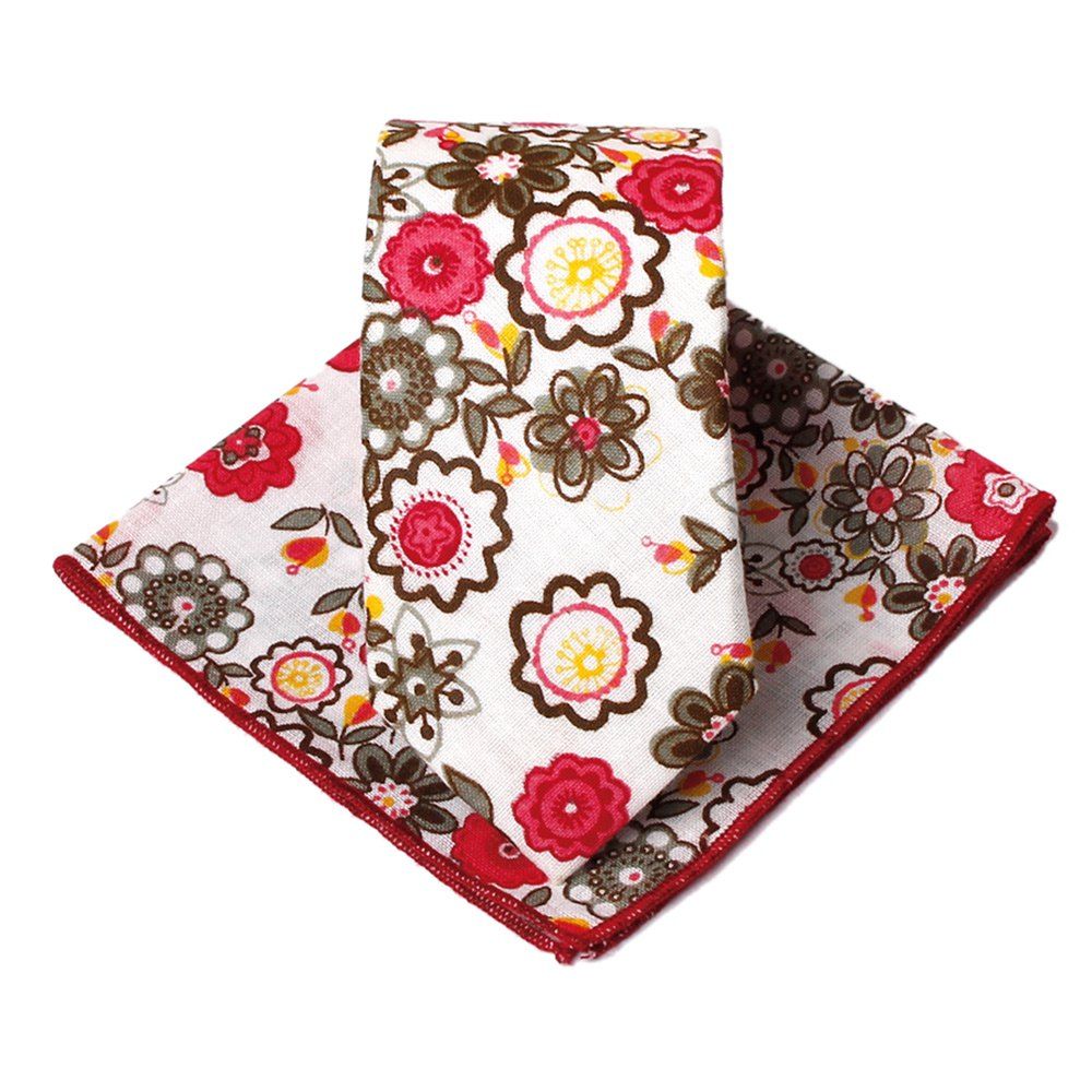 

Unique Floral Pattern Necktie and Handkerchief, Red