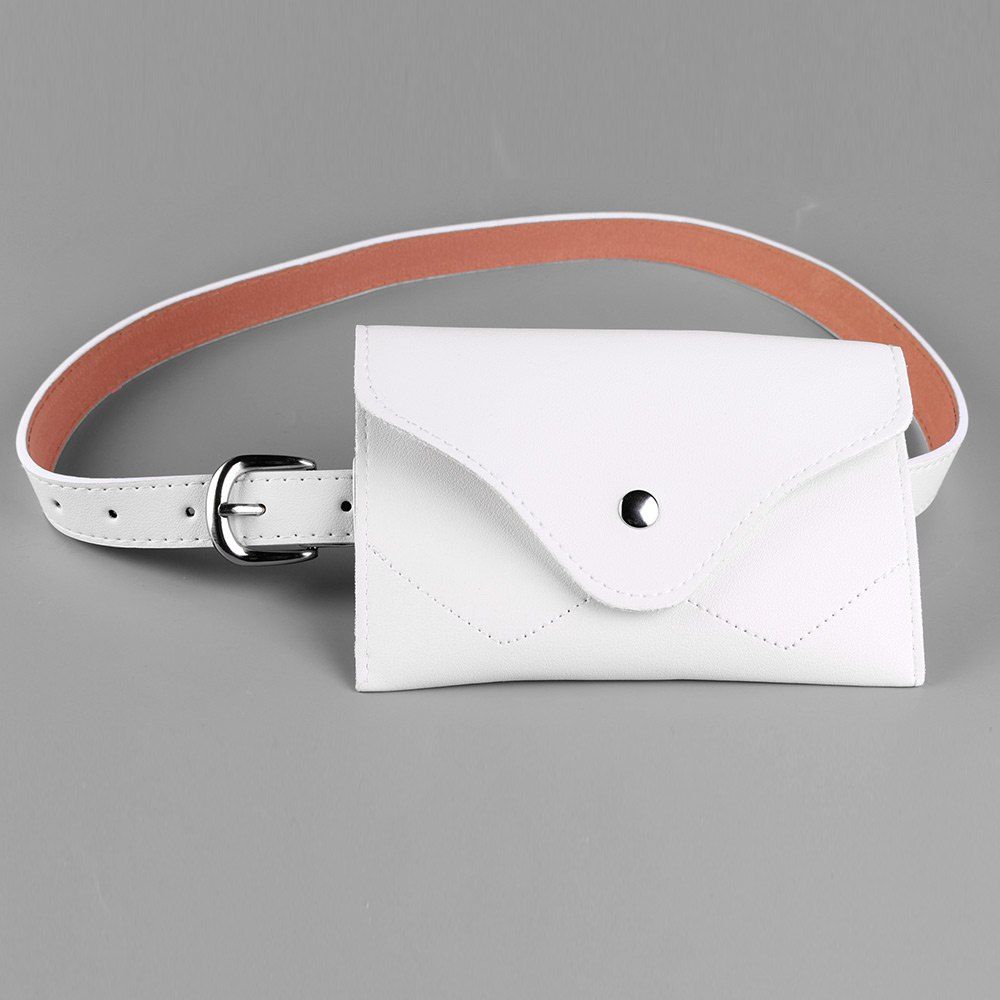 

Removable Fanny Pack Embellished Faux Leather Skinny Belt, White