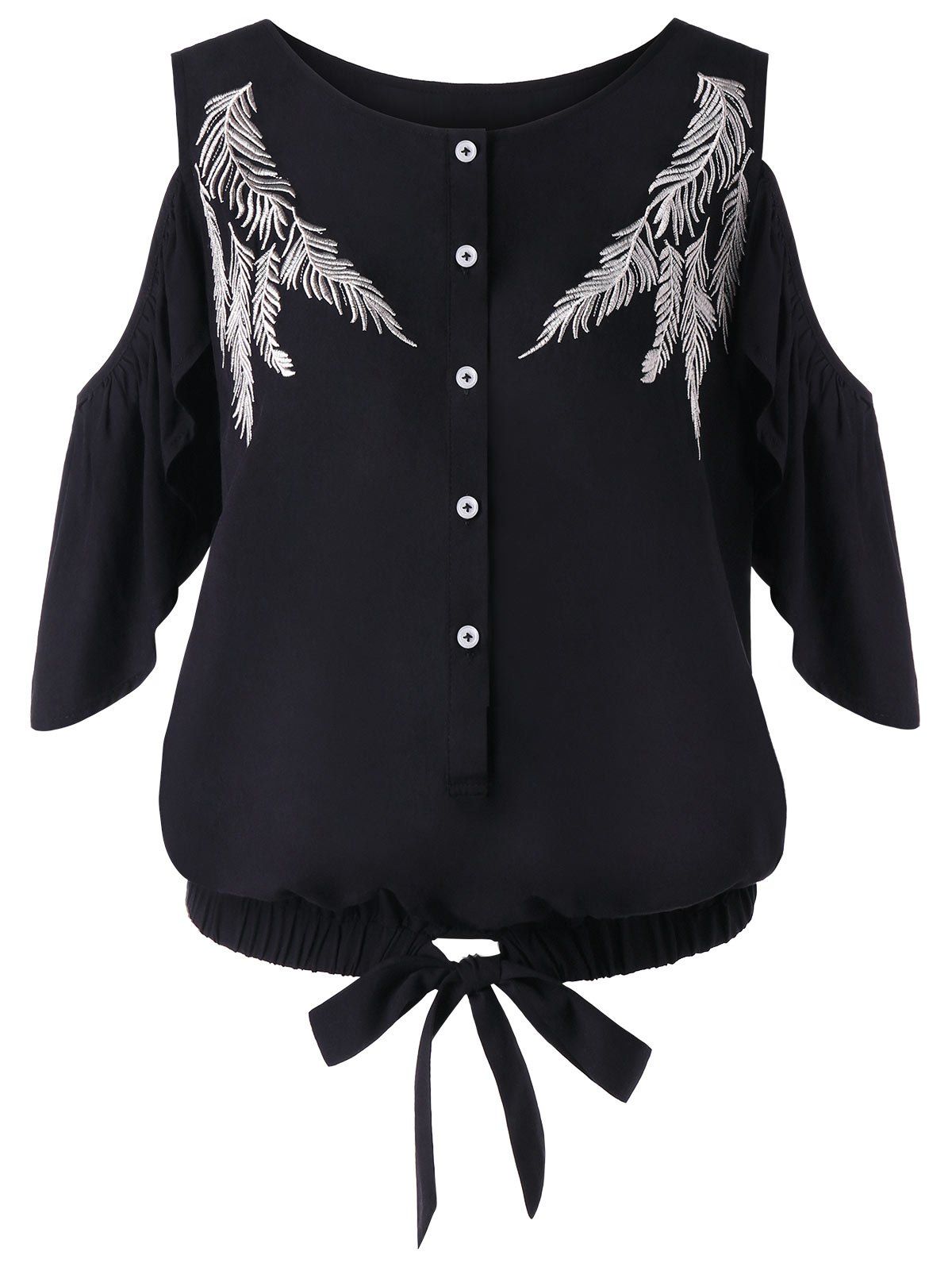 

Leaf Embroidered Cold Shoulder Blouse, Black
