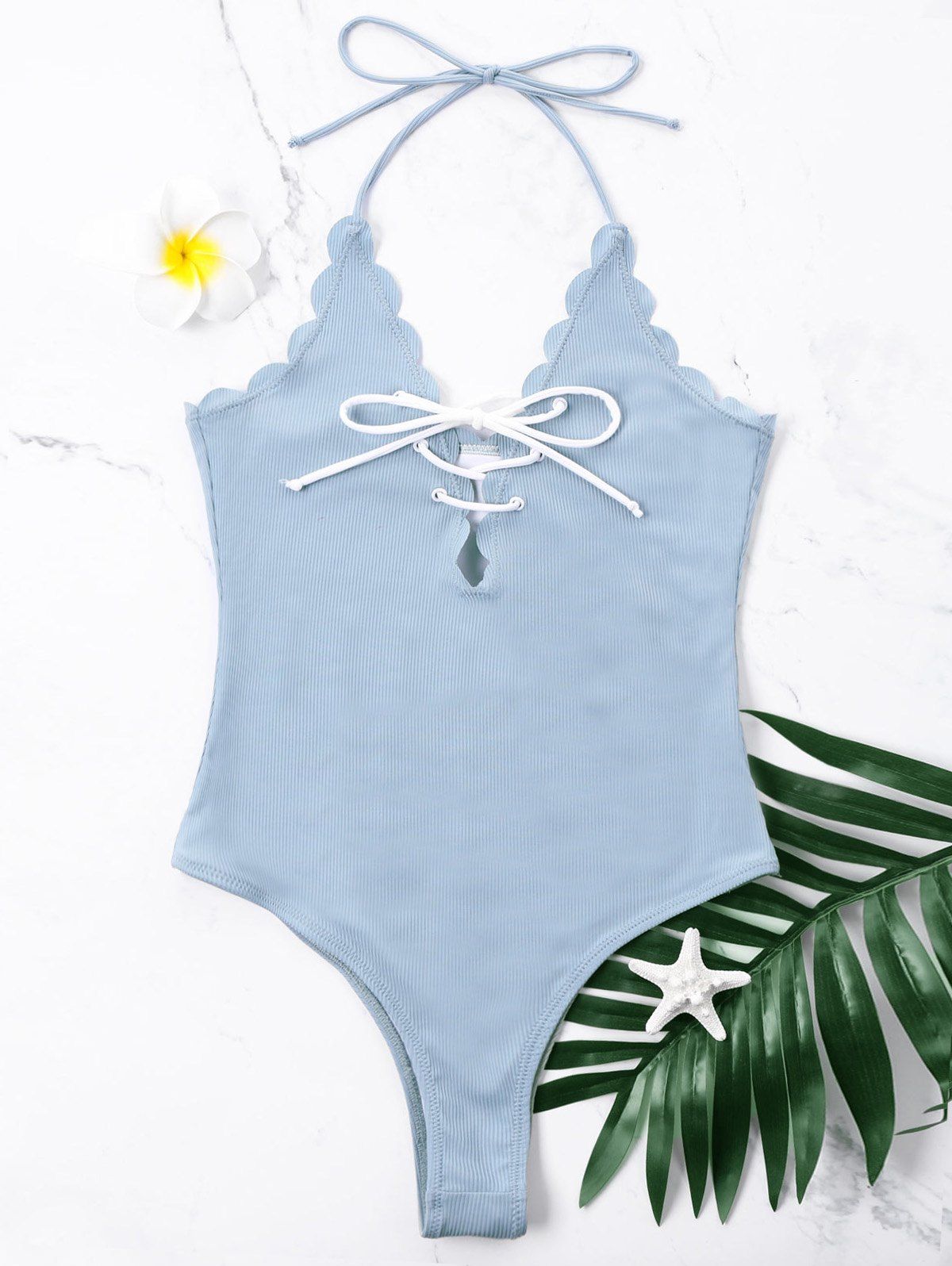 scalloped halter swimsuit