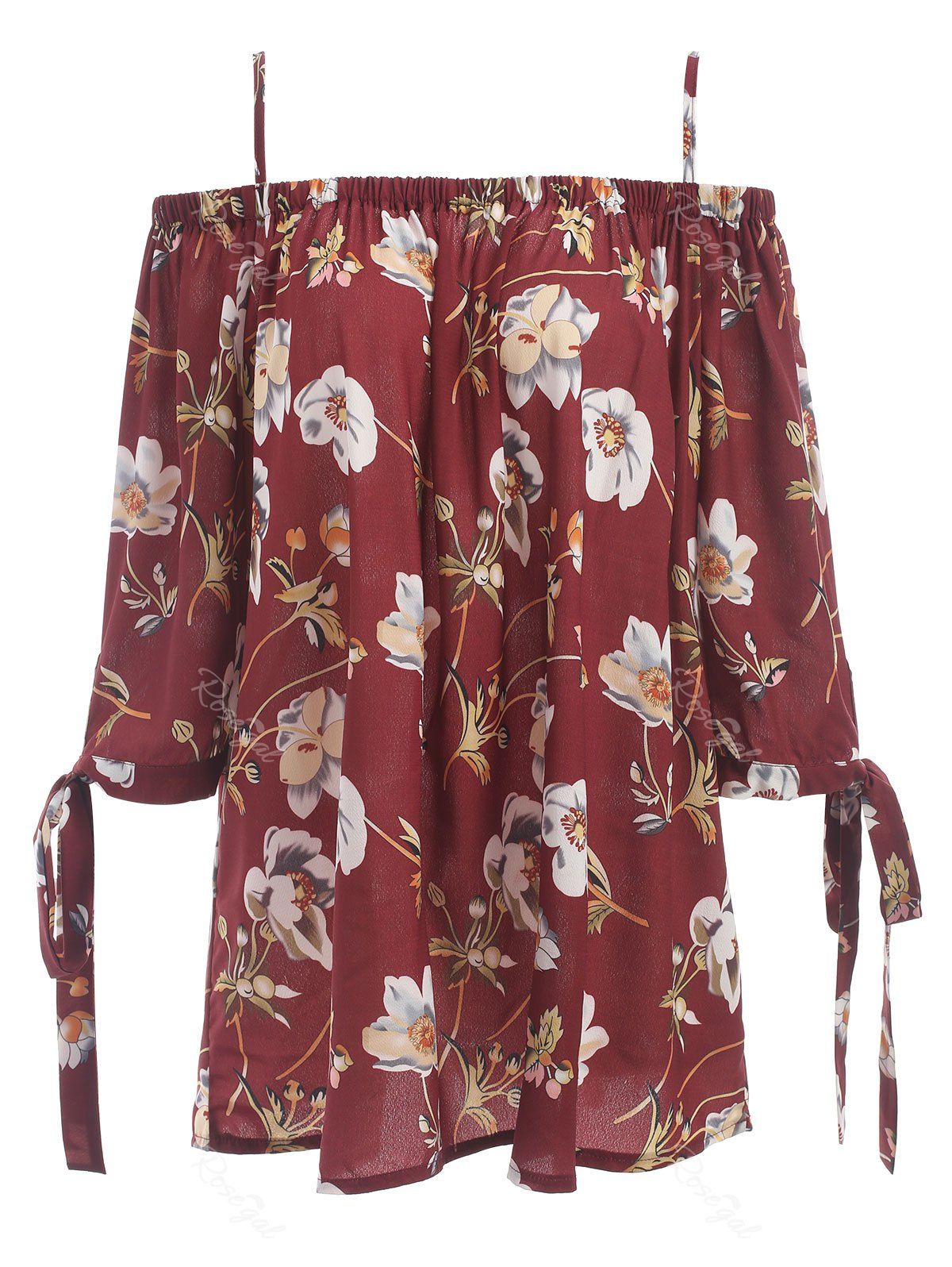 

Plus Size Floral Print Spaghetti Strap Blouse, Brick-red