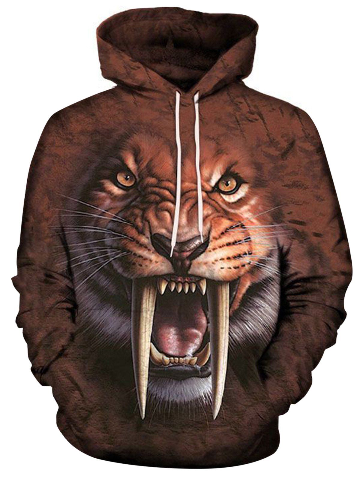 

3D Fierce Tiger Print Pullover Hoodie, Colormix