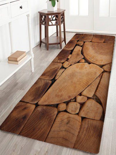 

Irregular Wood Blocks Print Flannel Nonslip Bath Rug, Wood color