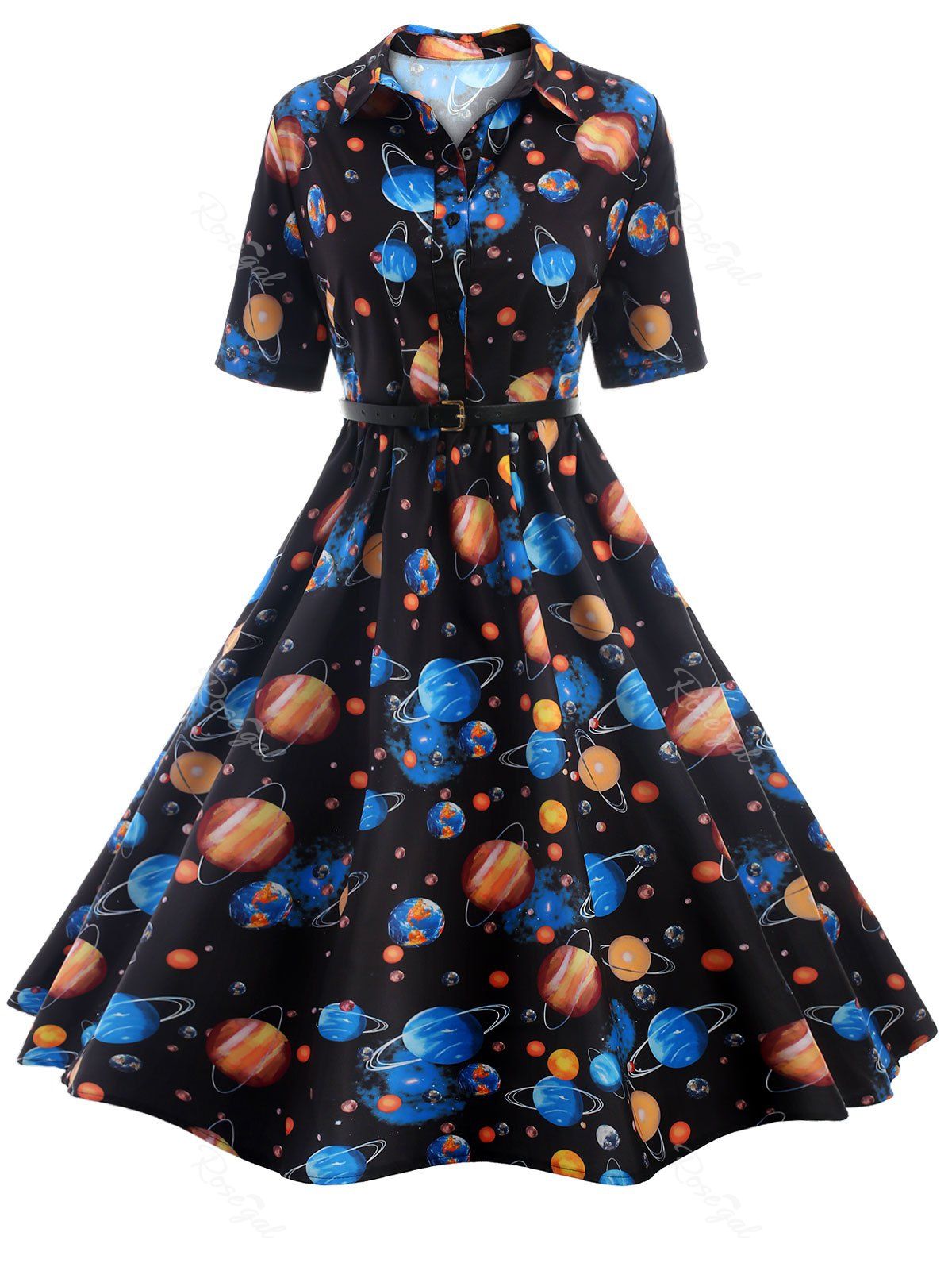 

Plus Size Swing Planet Universe Dress, Black