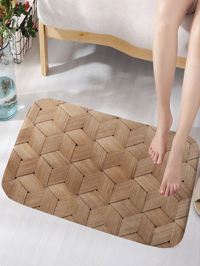 

Basket Weave Pattern Water Absorption Nonslip Bath Rug, Wood color