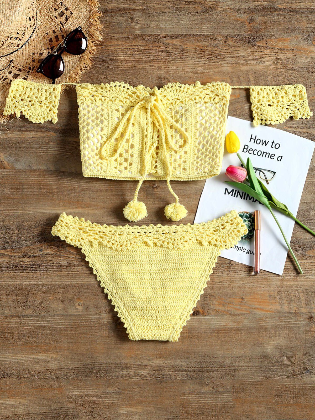 Bikini Bandeau Knit Lace Up Crochet rxoedWCB