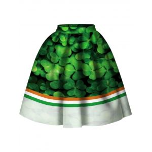 

High Waist Leaf Print Skirt, Green