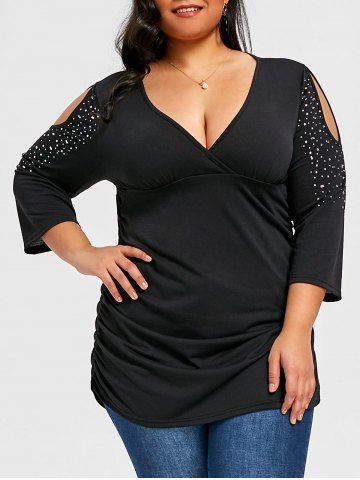 2019 plus size sequins open shoulder t shirt