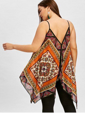 

Plus Size Tribal Print Handkerchief Hem Tank Top, Colormix