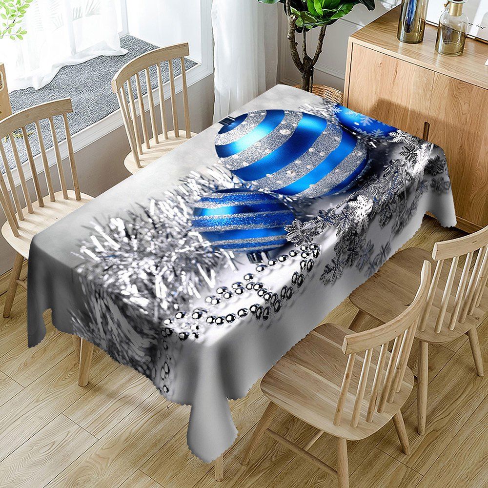 

Christmas Balls Printed Waterproof Table Cloth, Silver