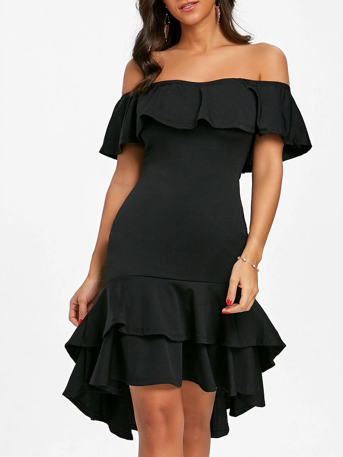 [46% OFF] Ruffle Off The Shoulder Bodycon Dress | Rosegal