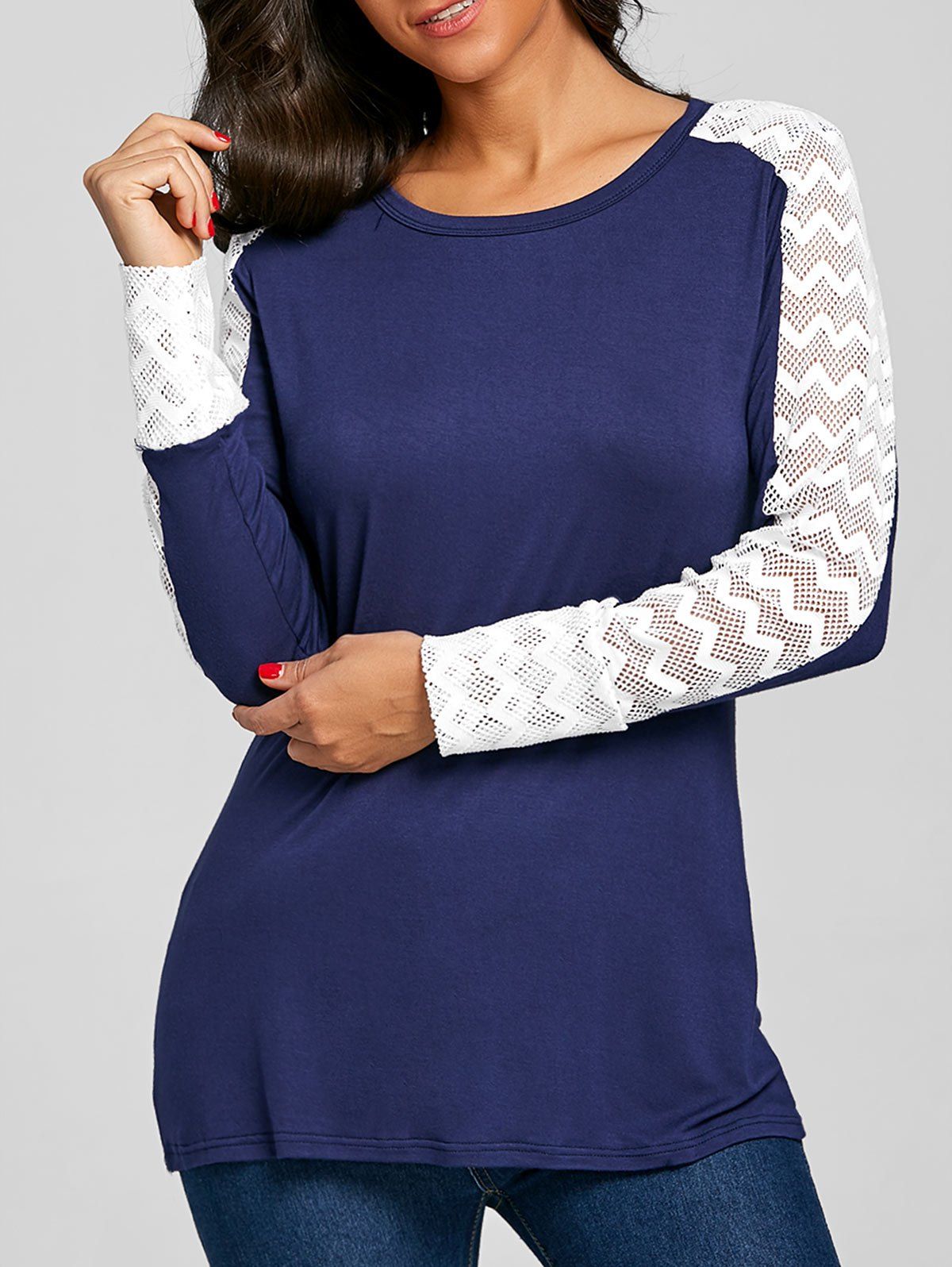 

Mesh Panel Long Sleeve T-shirt, Blue