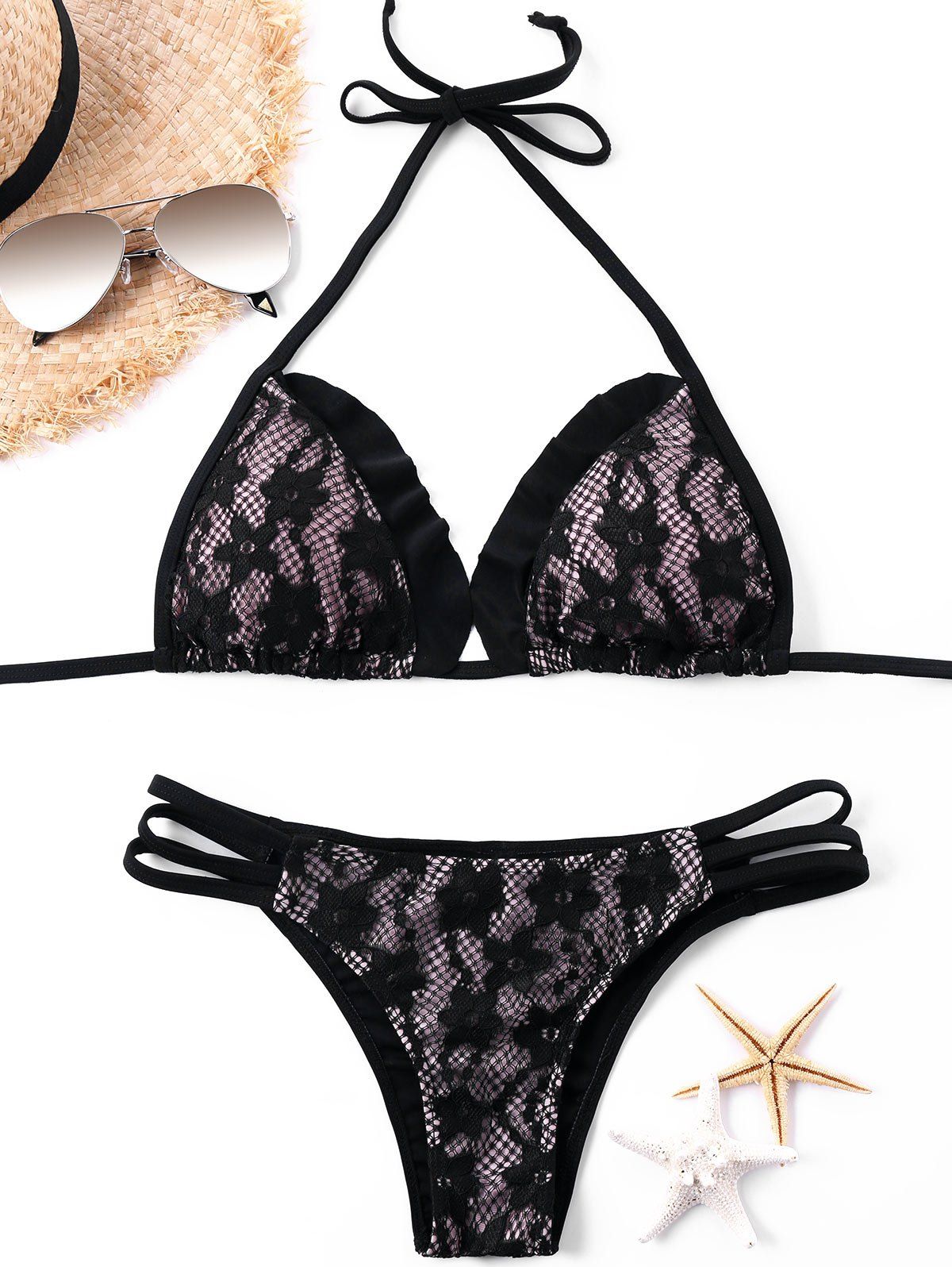 

Floral Cutout Halter Neck Bikini Set, Pink