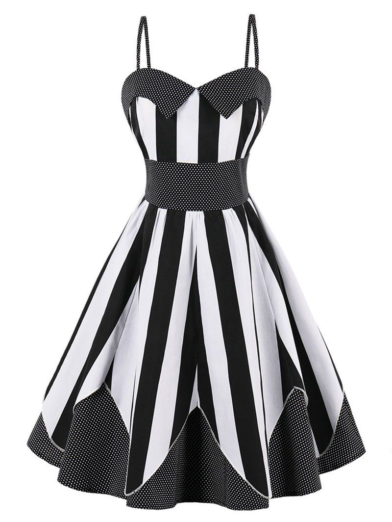 

Vintage Color Block Polka Dot Skater Dress, Black