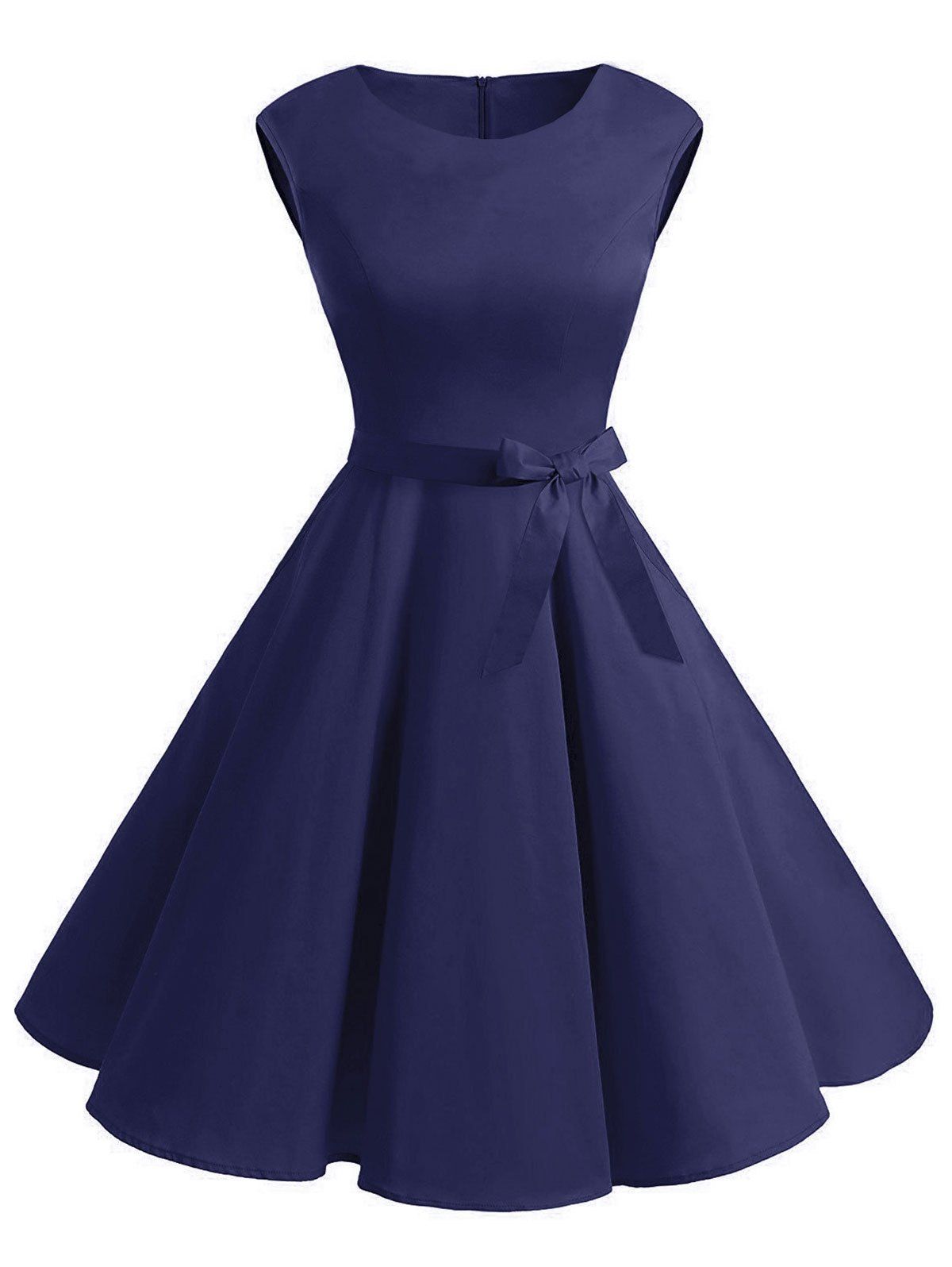 

Vintage Sleeveless Belted Fit and Flare Dress, Blue