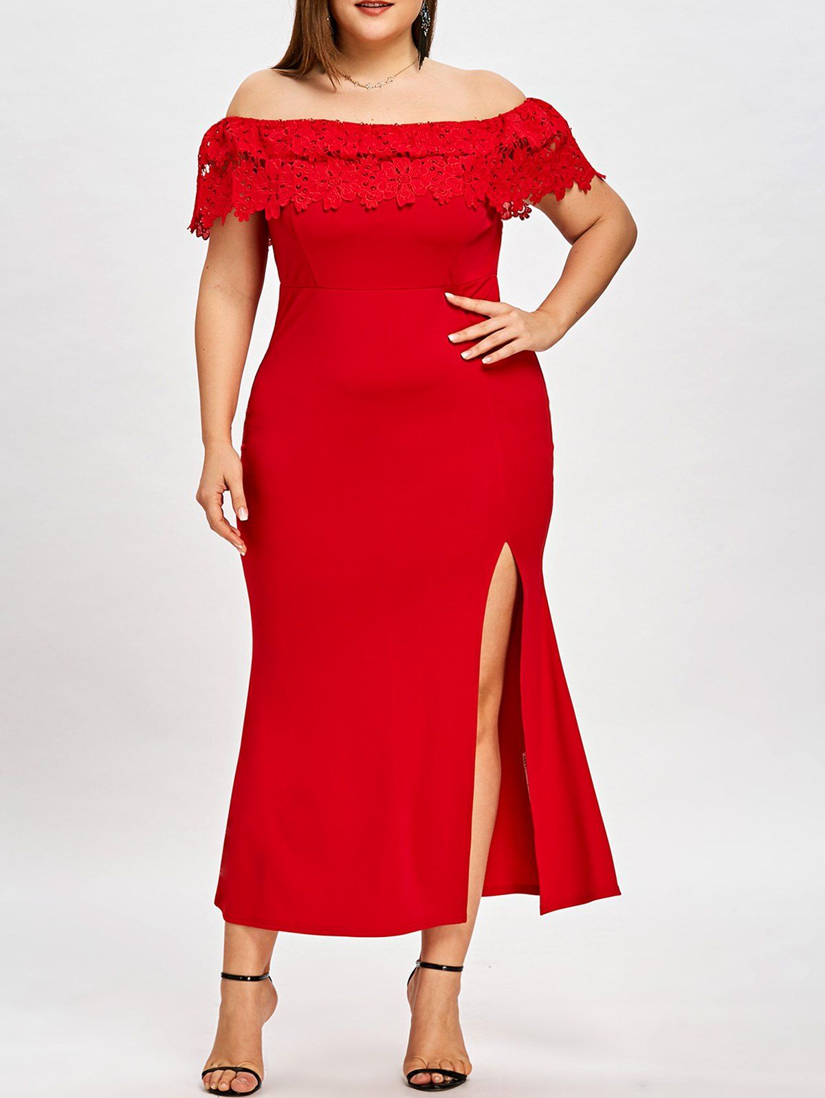 

Plus Size Off The Shoulder Prom Dress, Red