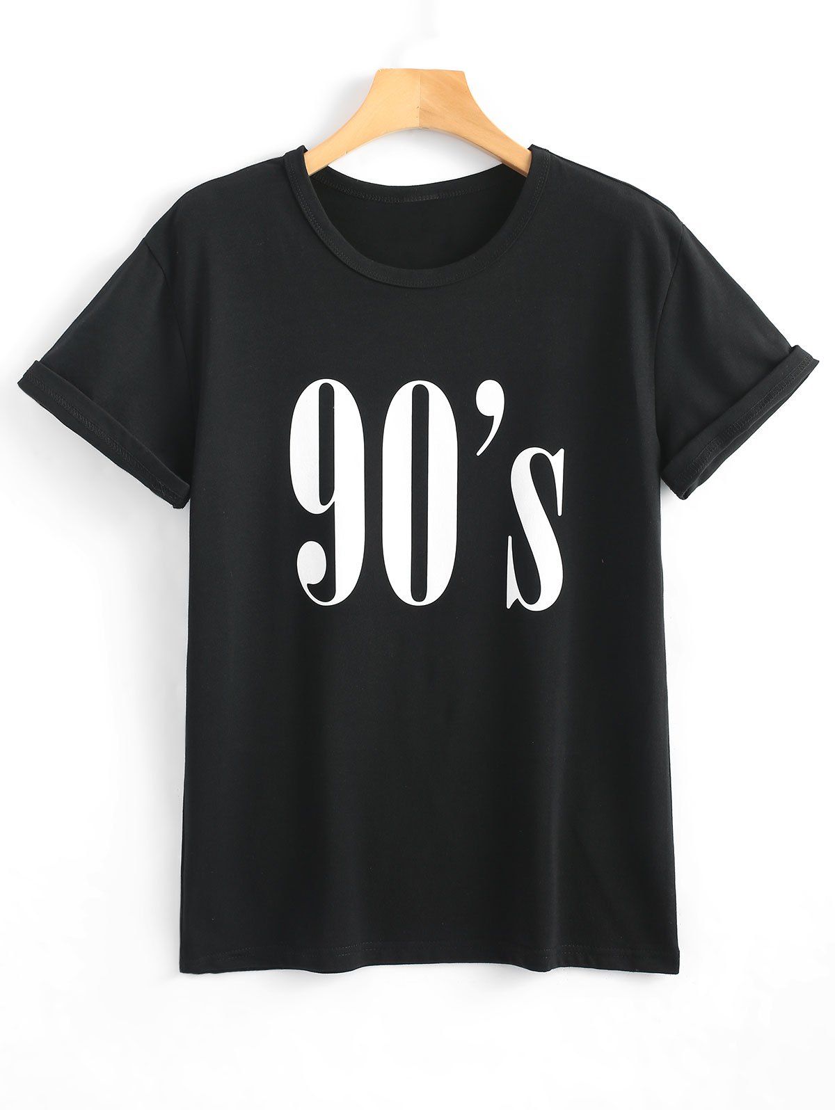 Hot Letter Print Round Neck Flanging T-Shirt  