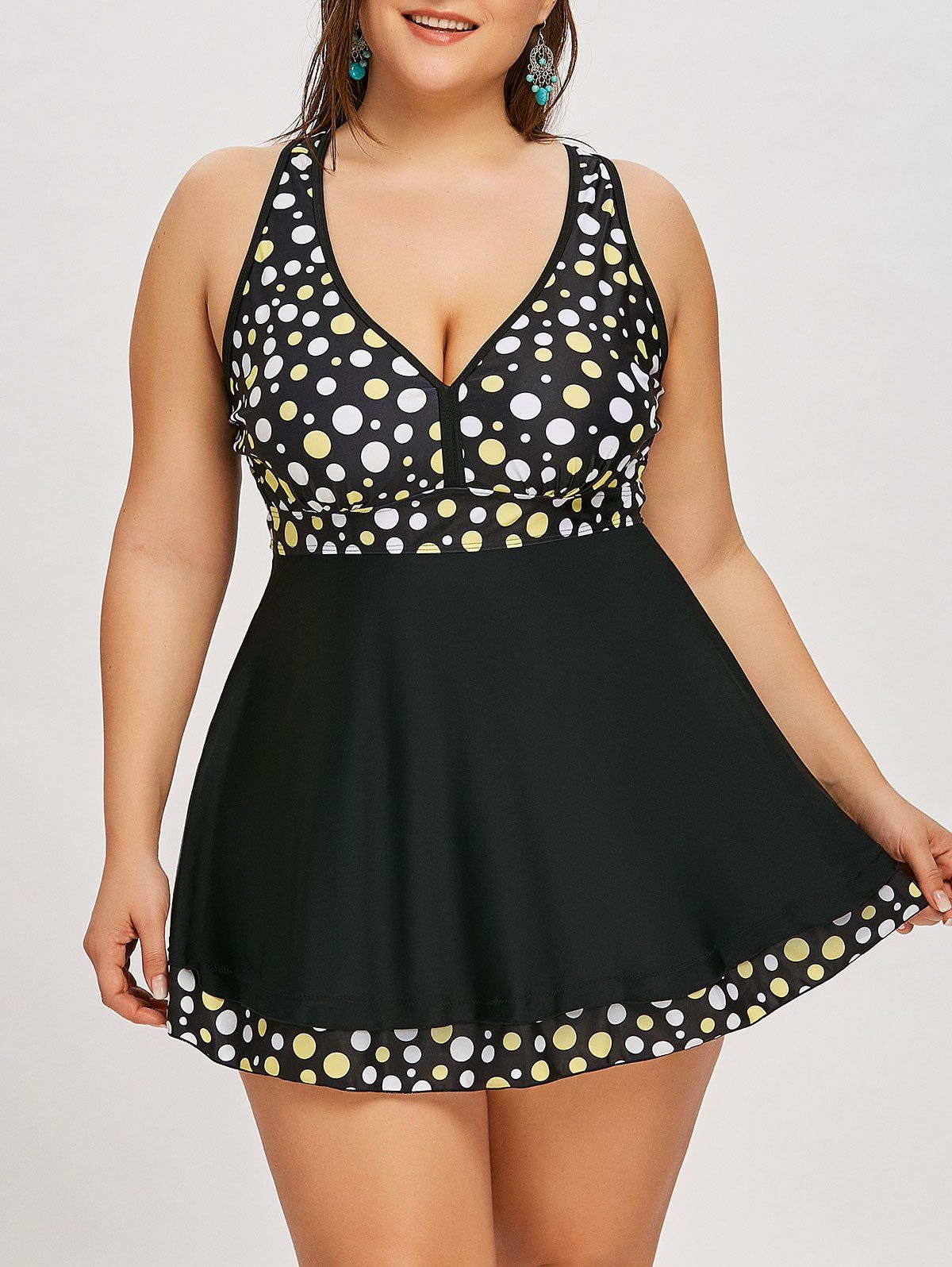 28 Off Plunge Plus Size Polka Dot Skirted Tankini Rosegal 7492