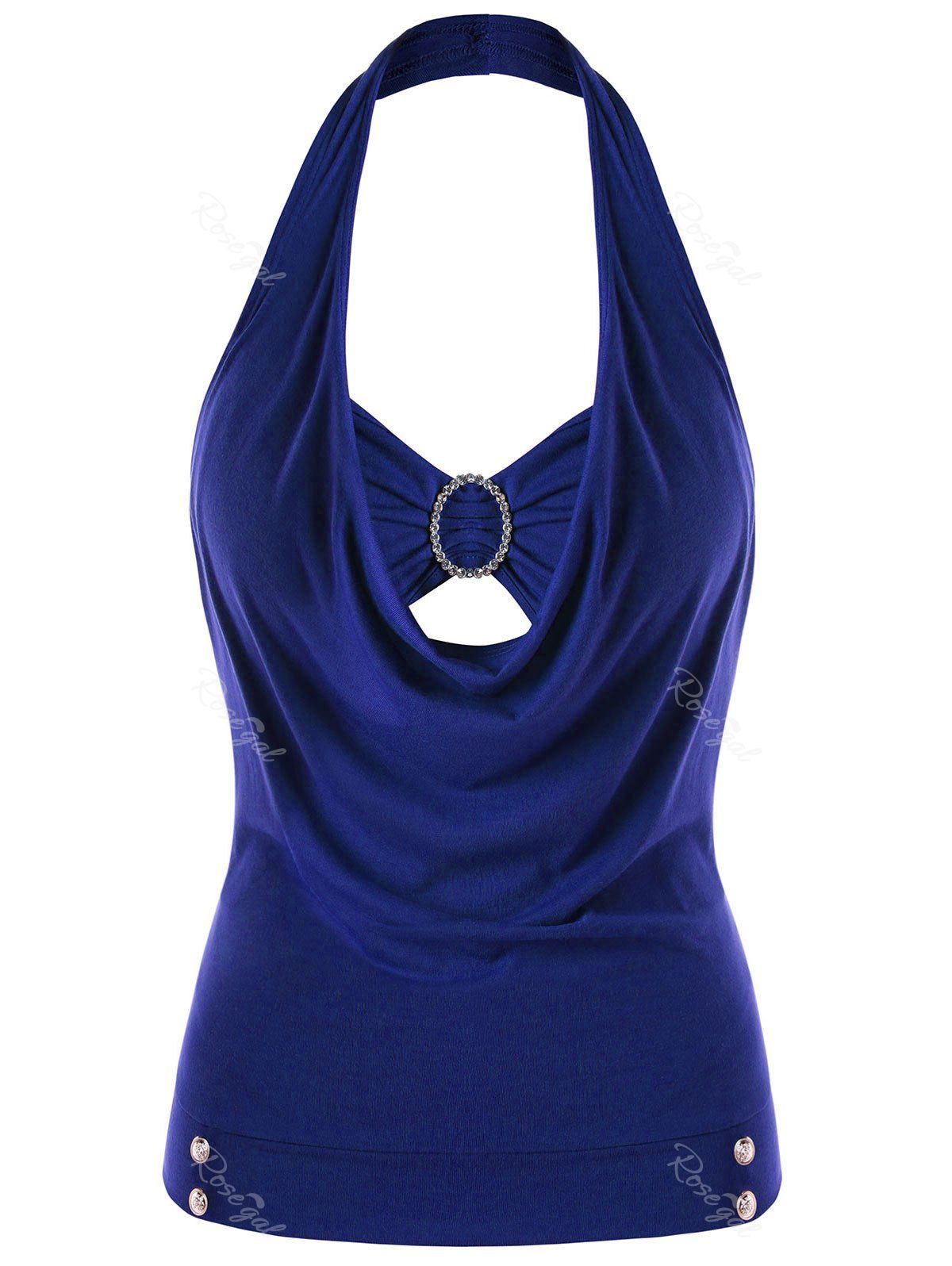 

Plus Size Embellished Halter Neck Tank Top, Deep blue