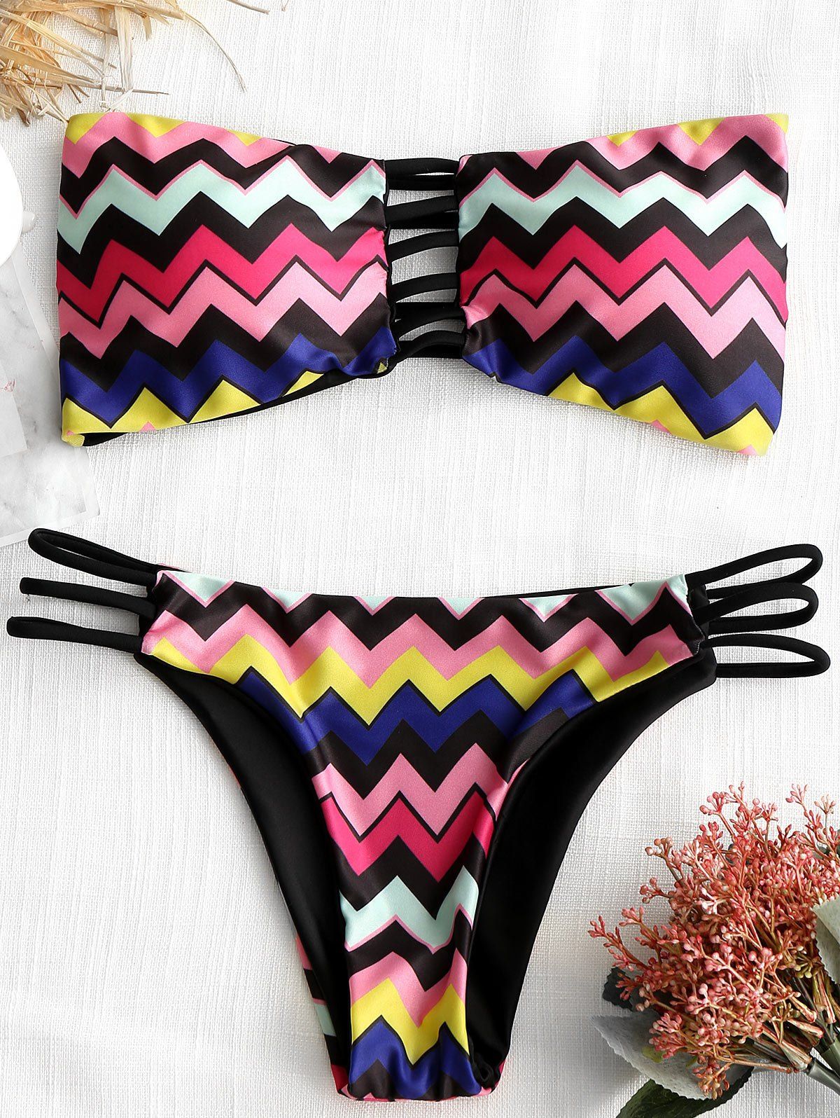 

Zigzag Low Waist Bandeau Bikini, Colorful