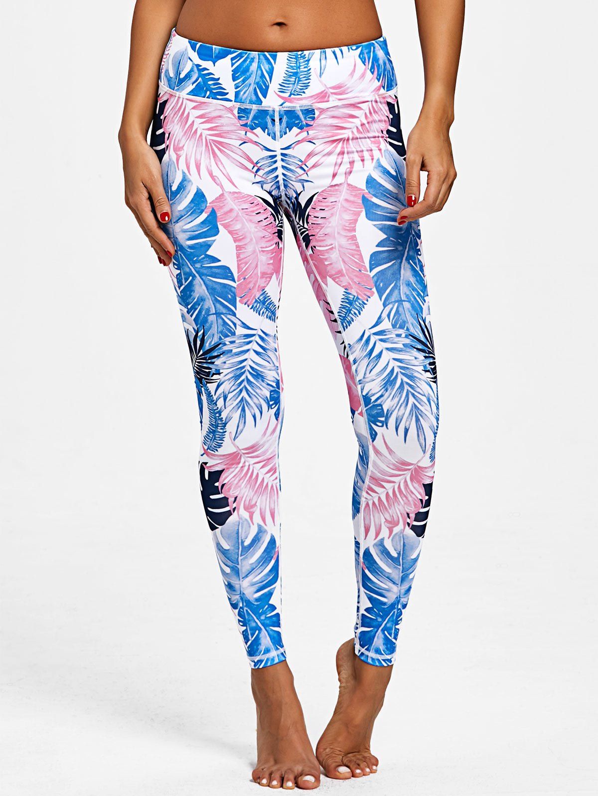 

Palm Leaf Print Active Leggings, Colormix