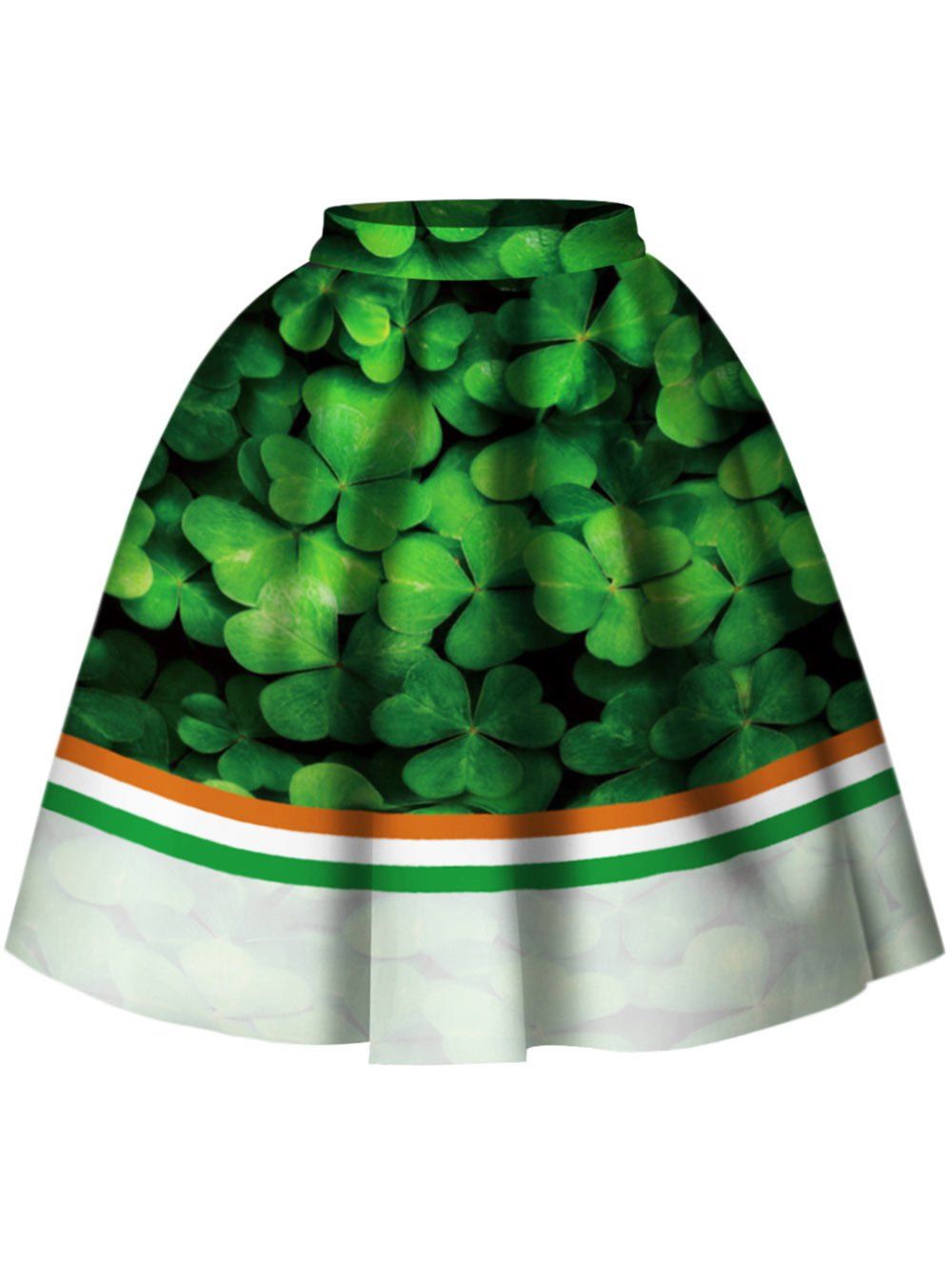 

High Waist Leaf Print Skirt, Green