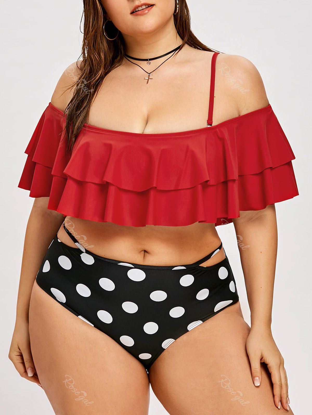 

Flounce Plus Size Polka Dot Bikini, Red