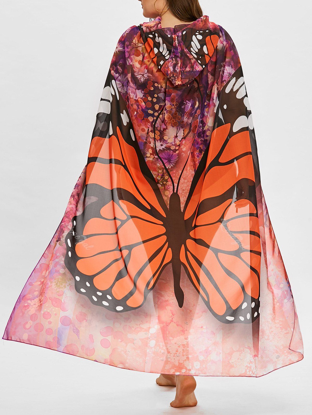 

Butterfly Print Plus Size Sheer Beach Cover Up, Orange red