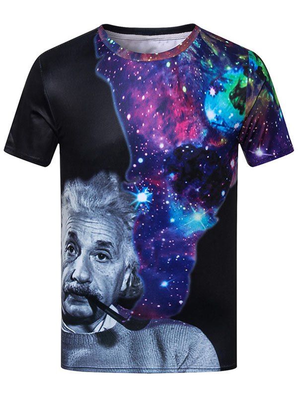 

Crew Neck 3D Portrait Print Galaxy Tee, Black