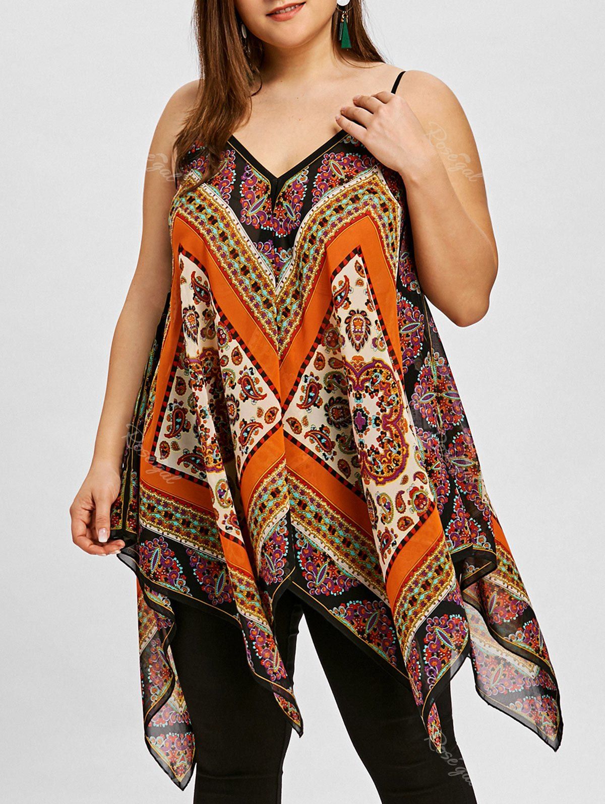 [49% OFF] Plus Size Tribal Print Handkerchief Hem Tank Top | Rosegal