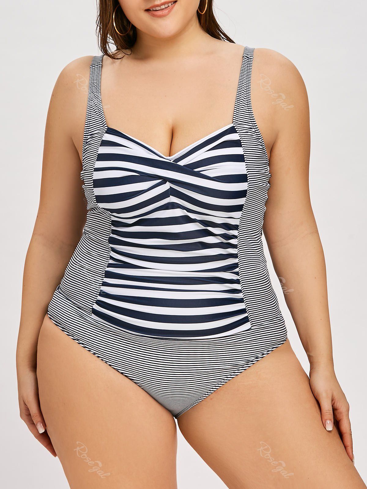 [27% OFF] Plus Size Striped Modest One Piece Swimwear | Rosegal