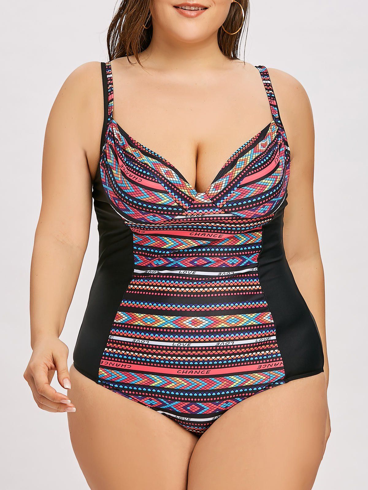 

Tribal Plus Size Tummy Control One Piece Beachwear, Black