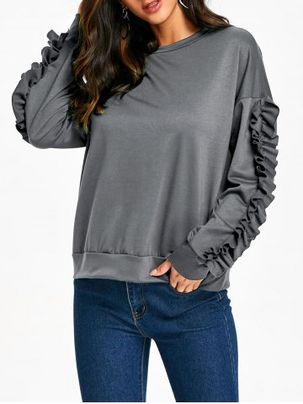 Ruffles Sleeve Drop Shoulder Sweatshirt