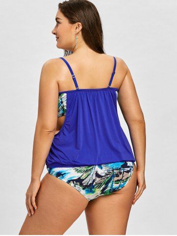 

Plus Size Scrawl Double Up Tankini Set, Blue