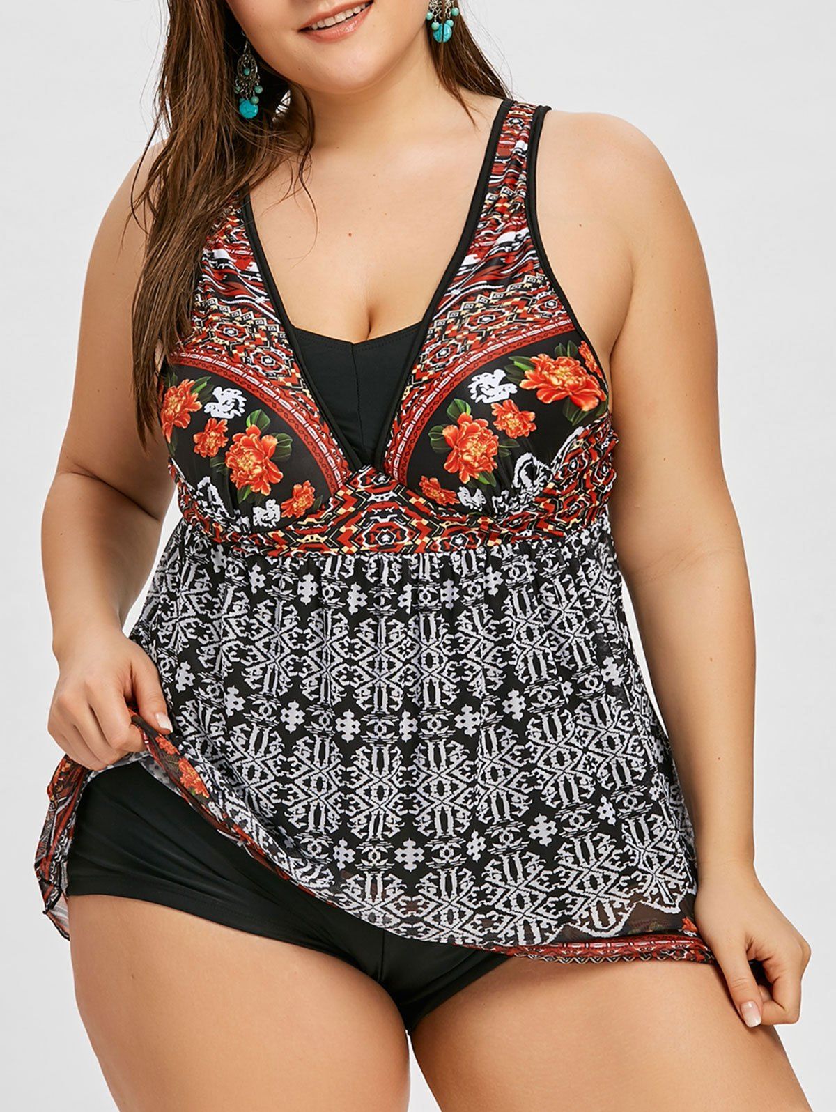 

Mesh Skirted Plus Size Floral Swimsuit